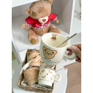 أكواب دببة مع غطاء سيليكون وملعقة