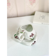 فنجان هاندميد شكل قلب وصحن منفوخ- ورد بنفسجي