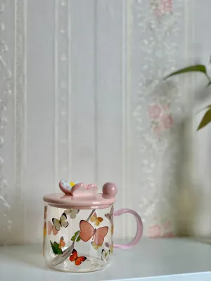 كوب شفاف فراشات مع غطاء وملعقة