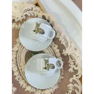 فنجان قهوة مع صحن تصميم الغزال🦌