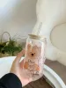 كوب شفاف مع غطاء ومصاصة-دب زهري ديور