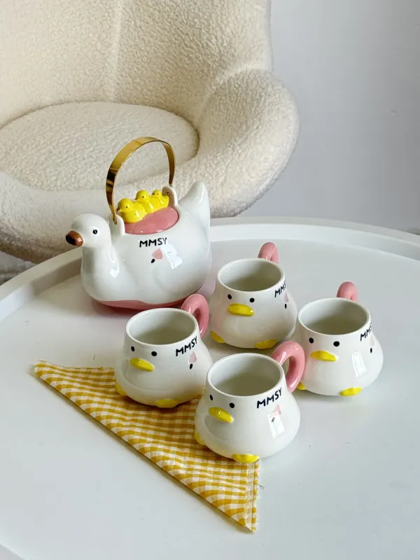 طقم أبريق البطة مع 4 كاسات🐤